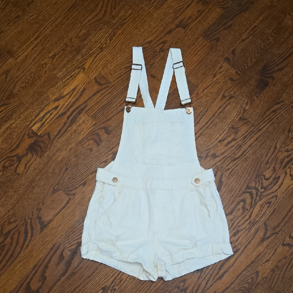 Zara Cream Bib Front Shorts with Adjustable Straps